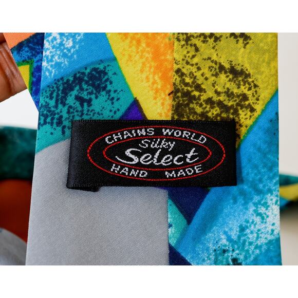Chains World Silky Select Geometric Abstract Silk tie 56" Retro Business Wedding - Picture 3 of 13